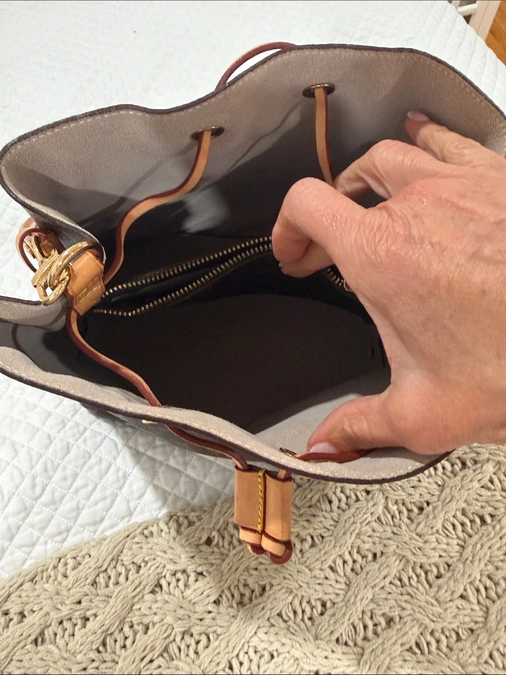 New Monogram Canvas Shoulder Bag in Brown with Tan Trim - Picture 5 of 10